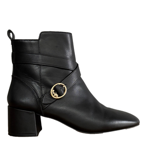 Coach Nadia Black Leather Ankle Boots with Gold-toned Buckle size 9.5 EU 40